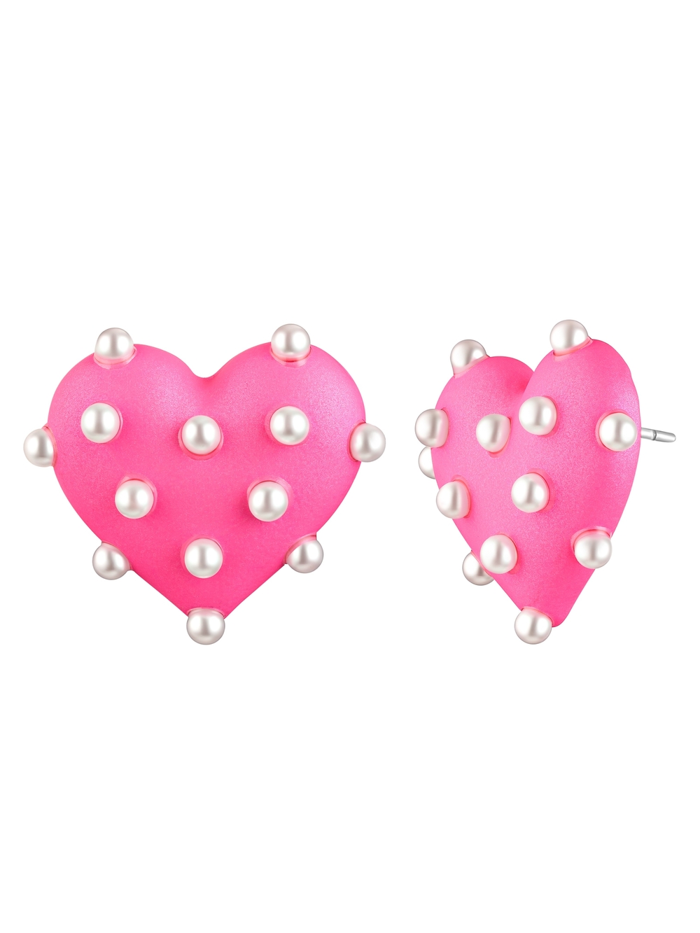 Pink Heart Stud Earrings with Pearl Accents